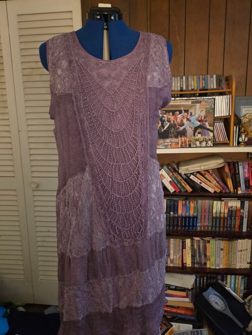The Pyramid Collection Lavender Crochet-Panel Midi Dress